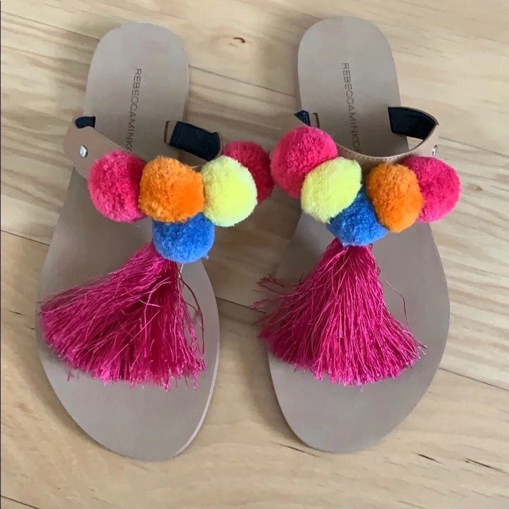 Rebecca Minkoff pompom tassel sandals